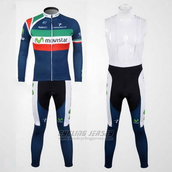 2012 Cycling Jersey Movistar Champion Italy Long Sleeve and Bib Tight